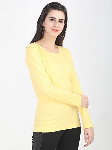 Image of FLEXIMAA Women's Cotton Plain Round Neck Full Sleeve T-Shirt