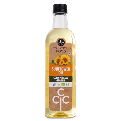 Conscious Food Cold Pressed Sunflower Oil | 1 litre | Certified Organic | PET Bottle | Cooking Oil | High in Antioxidants, Delicious & Healthy Conscious Food Cold Pressed Sunflower Oil | 1 litre | Certified Organic | PET Bottle | Cooking Oil | High in Antioxidants, Delicious & Healthy