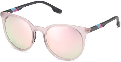 SOJOS Oversized Round Polarized Sports Sunglasses for Women, Ultralight TR90 Frame Sport Womens Sun Glasses SJ2092 with Matte Crystal Greyish Pink Frame/Pink Mirrored Lens