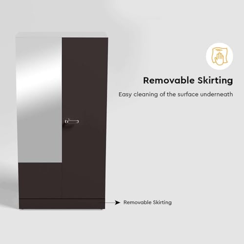 Image of Interio by Godrej Auraline Men Basic 2-Door Steel Almirah | Cupboard for Clothes, Textured Coffee Brown, 1-Year Warranty, 3 Shelves, 1 Drawer and Mirror