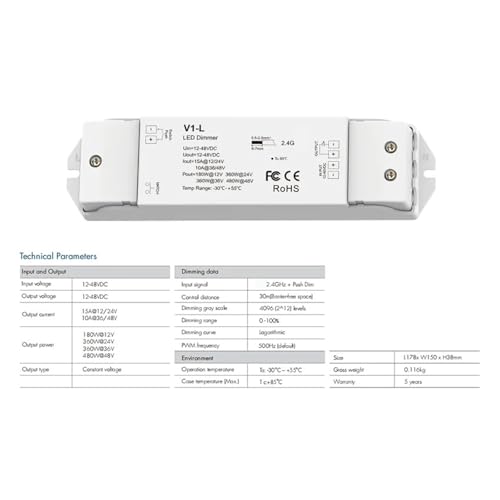 LED Controller 12-48V V1-L variateur monochrome touch dimmer switch TW1