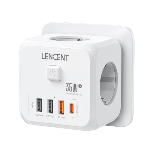LENCENT Enchufe USB Cubo con Carga Rápida PD35W, Ladron Enchufe 4000W