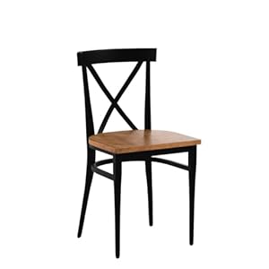 LUCKYERMORE Black Metal Dining Chairs Set of 2 Heavy Duty Kitchen Chairs Fully Assembled for Restaurant Solid Wood Seat X Back Cafe 450lbs Weight Capacity Farmhouse Mid Century Morden Dining Chair