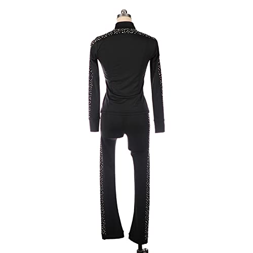 Dagord Figure Skating Training Suit, Sparkling Rhinestone Stretch Breathable Women's Girl's Ice Skating Training Jackets And Pants Leggings Sets,2Xl,Black #TOP4