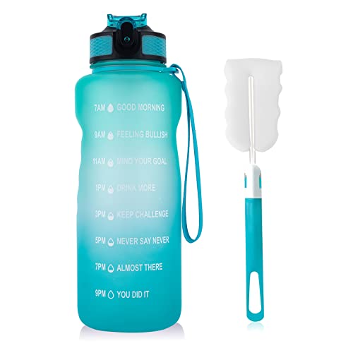 Trinkflasche, BPA-freies Tritan-Material 1500 ml Große Sportwasserflasche mit Trinkhalm und Zeitmarkierung, das beste Zubehör für Sport, Fitness, Laufen, Wandern - Spülmaschinenfest blauer See