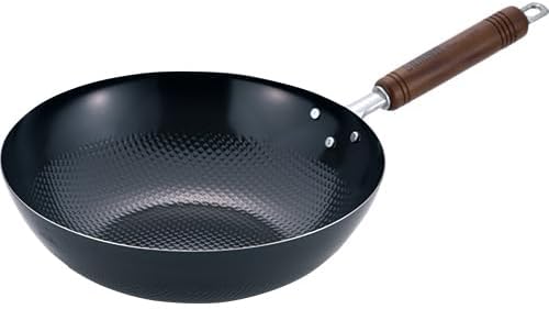 Wok Japonés 10.2" - Acero al Carbono Antiadherente con Mango de Madera