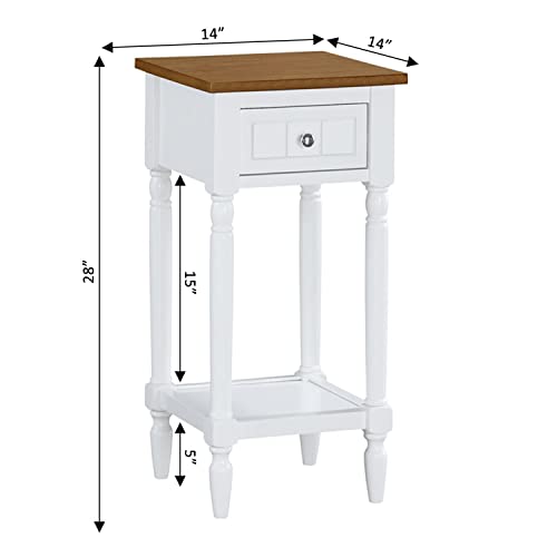 Convenience Concepts French Country Khloe 1 Drawer Accent End Table 14\" - Traditional Farmhouse Side Table with Storage Drawer and Shelf for Living Room, Driftwood/White