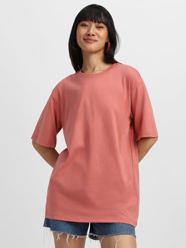 Image of JUNEBERRY Pure Cotton Drop Shoulder Oversized Baggy Fit Half Sleeve Plain Solid Round Neck Multicolor T-Shirt for Women & Girls (Pack of 2) (Sizes S-2XL)