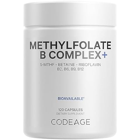 Codeage Methylfolate B Complex Supplements - 5 MTHF, Methylcobalamin 1000mcg Methylated Vitamin B12, Riboflavin, Betaine, Vitamins B6, Methylation Cycle MTHFR - 2 Months - 120 Capsules Cover