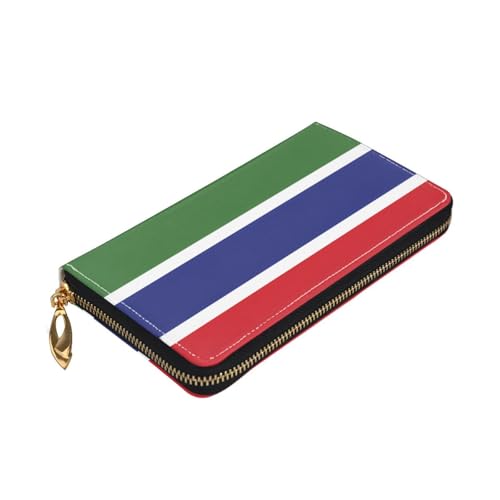 TYUMHFlag of the Gambia Leather long clutch wallet with 12 card slots and 3 full pockets for cash, designed for fashionable women.3