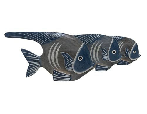 Set de 3 esculturas de peces en madera tallada a mano miniatura 4