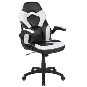 Flash Furniture Gaming Stuhl mit hoher Rückenlehne – Ergonomischer Bürosessel mit verstellbaren Armlehnen und Netzstoff – Perfekt als Zockerstuhl und fürs Home Office – Weiß