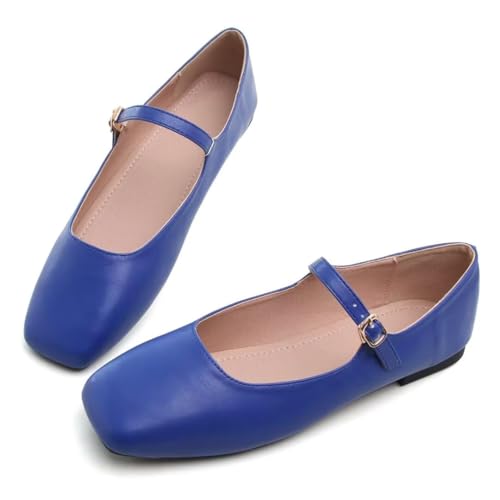 JOEupin Women's Square Toe Mary Jane Flats Classic Ballet Shoes Comfortable Slip-On Flats Dress Shoes