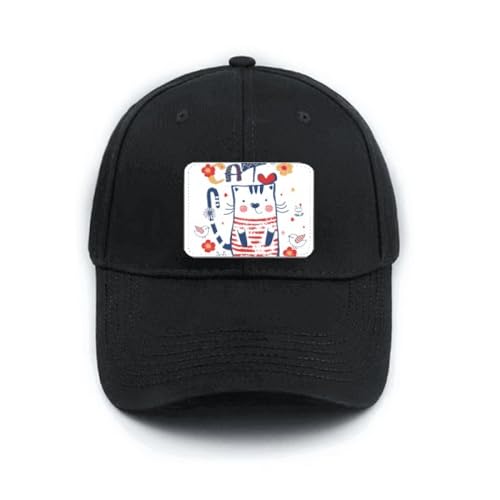 Casquette de baseball noire chat et oiseau avec visière incurvée et fermeture réglable