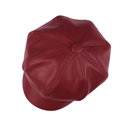 Sydbecs Pu Newsboy Caps For Women Solid Color Paperboy Hat Cabbie Painter Cap #TOP3