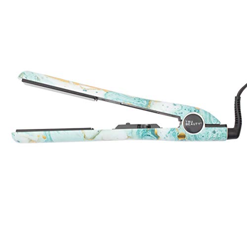 Tru Beauty, 2-In-1 Marble Professional Curling & Straightening Flat Iron with Adjustable Temperature Control and Non-Damaging Titanium Plates, Suitable for All Hair Types - Mint & Gold