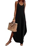 Zeagoo Summer Dresses for Women Black Casual Spaghetti Strap V Neck Sleeveless Dresses with Pocket Black L