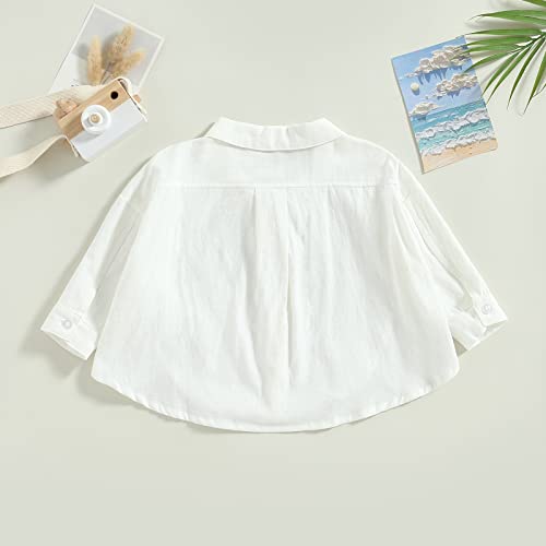 Toddler Baby Girl Boy Button Down Shirt Casual Long Sleeve Oversized Hippie Tops Irregular Hem Summer Linen Clothes3