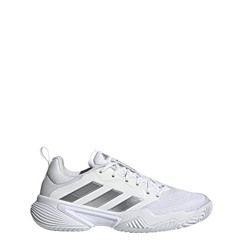 adidas Women's Barricade Tennis Sneaker, White/Silver Metallic/Grey, 7.52