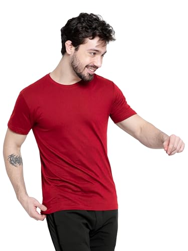 Image of BEYOUNG Cotton Regular Fit Plain T-Shirt for Men | Flexible Round Neck | Casual T-Shirt | Solid T-Shirt | Half-Sleeves | Stylish T-Shirt