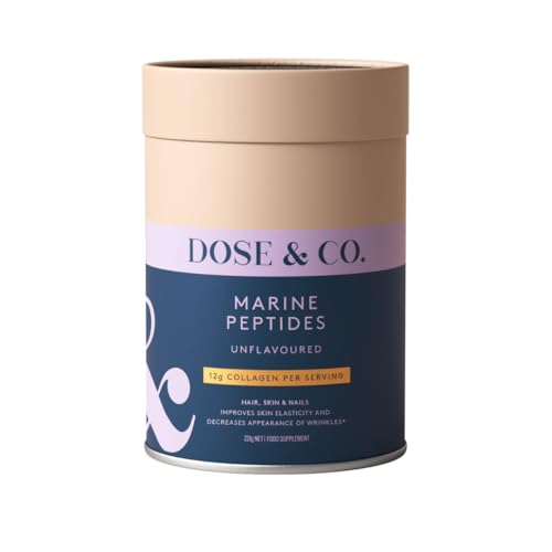 Dose & Co Marine Collagen Peptides Powder | Hydrolysed Marine Collagen Type I & III with 12g Protein | Hyaluronic Acid & Vitamin C | Supports Skin Hair & Nails | Halal Keto Friendly - 221g