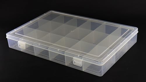 Image of NMII Multipurpose Plastic Storage Box with Partitions | Transparent Organizer with Secure Lid | Ideal for Stationery, Craft Supplies, Tools, and Jewellery, Accessories | Lightweight-(18 Partitions)