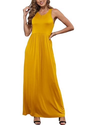 Image of EUOVMY Women's Sleeveless Dress Casual Plain Loose Summer Long Maxi Dresses with Pockets