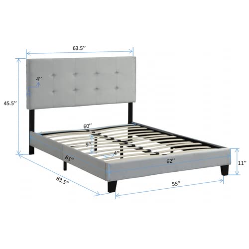 Anwick Queen Size Upholstered Platform Bed Frame With Pull Point Tufted Headboard/Mattress Foundation/Wood Slat Support/No Box Spring Needed/Easy Assembly,Gray #TOP1
