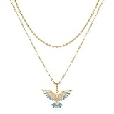 BELLA-Bee 18K Gold Plated Stainless Steel bird Charm Jewelry，Gold Hummingbird Layered Necklace for Women,Waterproof Summer Necklace for Women (Green Eagle)