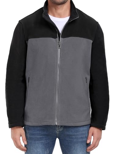 PEGENO Men's Fleece Jacket Classic Full Zip Stand Collar Lightweight Casual Soft Warm Coats With Zipper Pocket