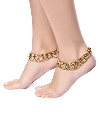 Shining Diva Non Precious Metal Gold Antique Kundan Payal Anklet for Women (6807a)