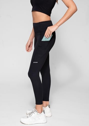 Image of STRCH Women's High Rise Leggings with Side Pocket | Nylon Stretch Gym Tights | Workout, Yoga, Running & Training Activewear | Ankle Length