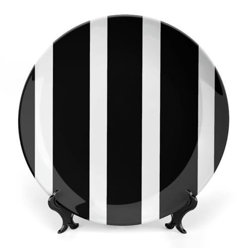 Plato decorativo de porcelana hueso rayas blanco negro 7 pulg miniatura 1