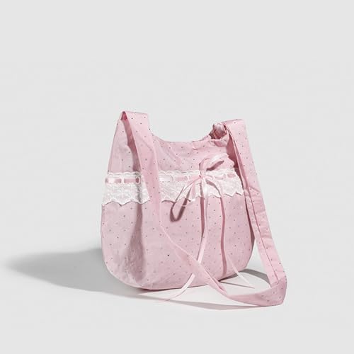 Bow Purse Polka Dot Crossbody Shoulder Bag Lace Trim Bow Bags Large Canvas Bowknot Handbag Cute Gifts for Women 5