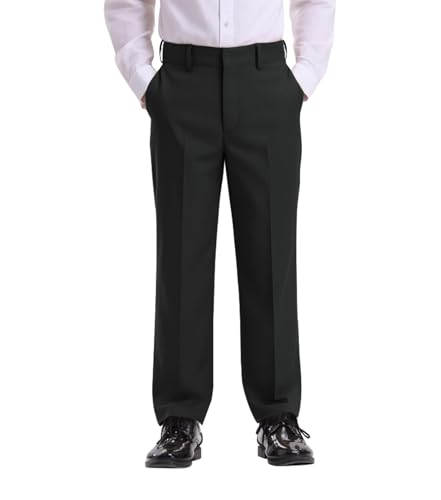 Dreammonkey 5T-20Years Boys Flat Front Dress Pants Uniform Pants Adjustable Waistband for Toddler to Youth with PocketsBlack14Y