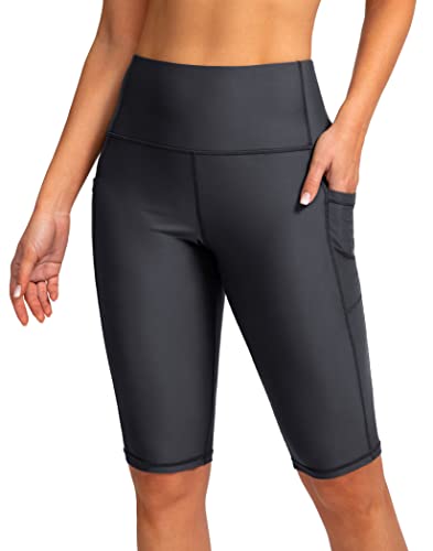 Image of SANTINY Women's High Waisted Swim Shorts with Pockets UPF50+ Long Board Swimming Shorts for Women with Liner