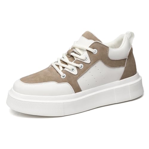 TUMAHE Zapatilla Casual De Aumento De Altura Oculta para Hombre Zapatos De Negocios De Cuero Cómodos Calzado Elevador Ligero con Cordones,8cm(3.15inchs) Beige,42 EU