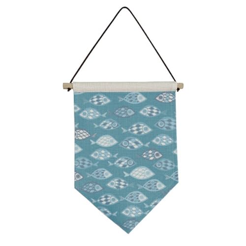 Drapeau en toile poisson bleu décoration murale maison suspension