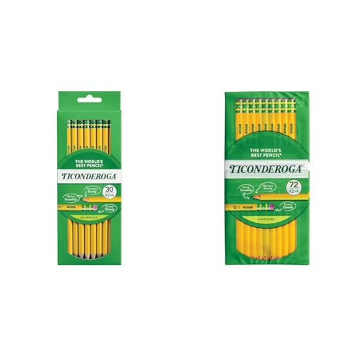 Ticonderoga Wood Pencils, Pre-Sharpened, HB Soft Graphite (30 Count x 6 Packs + 72 Count)
