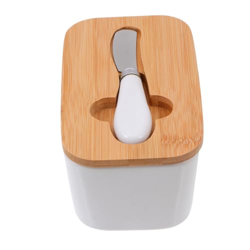 Zerodeko Caja de Almacenamiento de Cerámica con Cortador y Tapa de Bambú para Hogar y Mesa Almacenamiento Seguro de y Postres Diseño Elegante y Funcional