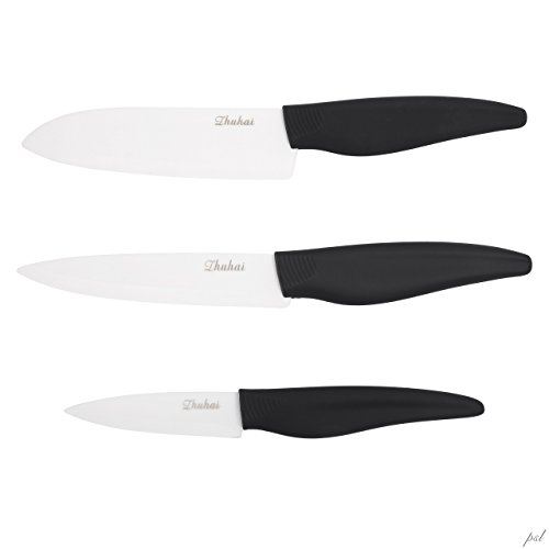 Zhuhai Premium Ceramic Knife Set Includes 4" Paring Knife, 5 1/2" Chef's Knife, 6" Chef's Knife and Block