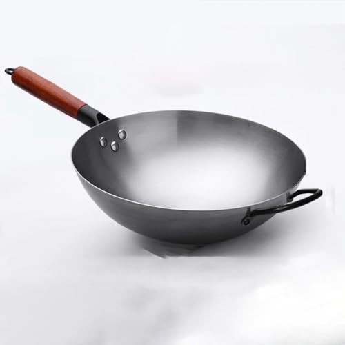 Wok de acero al carbono con mango de madera 38 cm miniatura 1