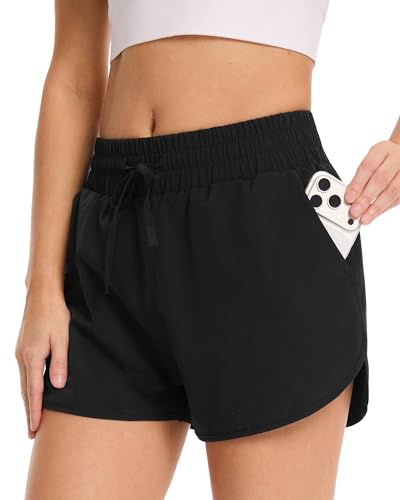 GAYHAY Running Shorts for Women - Athletic Quick Dry Sports Womens Shorts High Waisted Gym Workout Black Shorts with Pockets