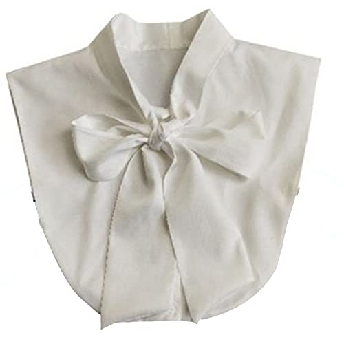 YEKEYI Blusa de cuello falso, media camisa, cuello falso, suéter, vestido, cuello grande con lazo de gasa falso, blanco, M/grande