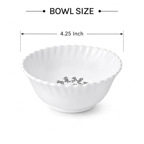 Image of Melvio By Malti 2 Pcs Bowl Set for Dining & Serving | Premium Melamine Soup Bowl with Floral Design | Microwave & Dishwasher Safe Bowls for Dal, Curry, Ice Cream, Dessert & Snacks | White, 4.25 Inch