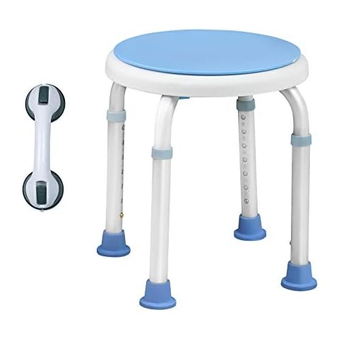 LZQ Shower Stool, Height Adjustable 36-51 cm and 360° Rotatable Bathroom Stool + 1 Piece Bath Handle, No Drilling Required Cover