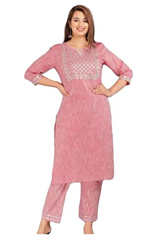 INDACORIFY Schöner Kurti-Hosenanzug aus Baumwolle für Mädchen und Frauen Dress, Festliche Party-Bürokleidung, Salwar Kameez ((Medium(38)) Cover