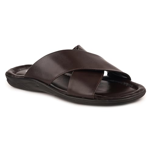 Image of Greentech's The Minimals Cross Strap Casual Sandals /Slippers for Men | Lightweight, Durable and Flexible Sandals | PU Double Strap I Cushioned Insole I Comfortable I