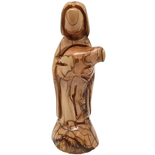 Estatua de Buen Pastor moderna en madera de olivo 5 in miniatura 1