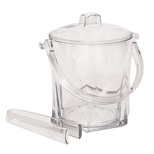 M1SS 1.5L Litre Crystal Clear Plastic Ice Bucket with Non-Slip Tong Clip, Lid & Handle Ice Storage Tub to Keep Ice Frozen Beer Champagne Wine Ice Cream Cool Chiller Longer for Home Party Bar Picnic